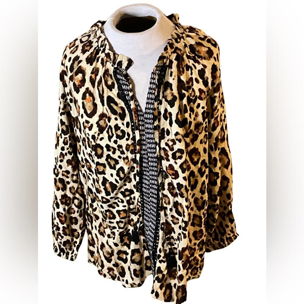 Casa Cabana Louisa Leopard Gathered Neck Blouse M NWT Euro Summer SS26 Trend
